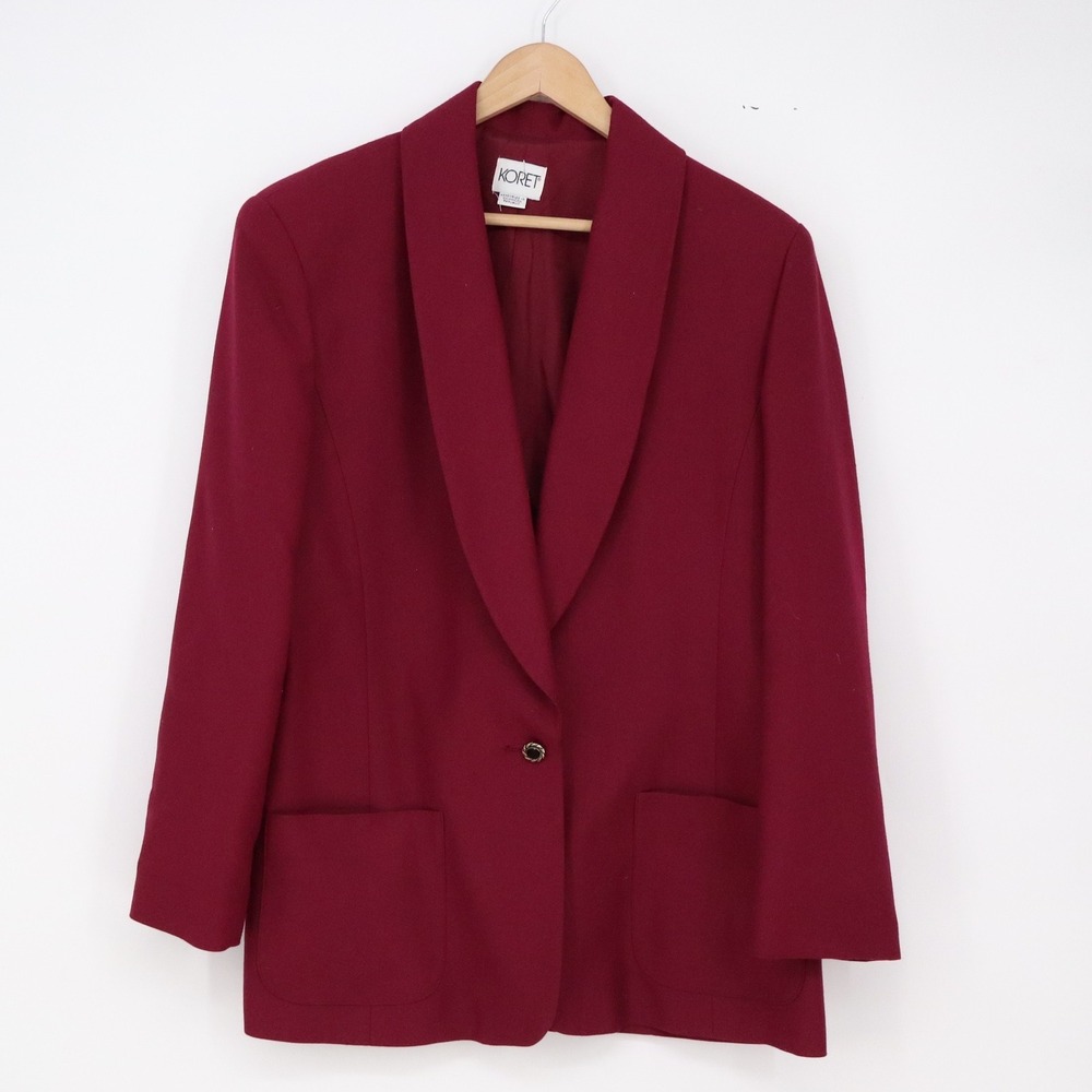 Koret Blazer Womens 16 Shawl Collar Burgundy Single Button Wool Blend Excellent